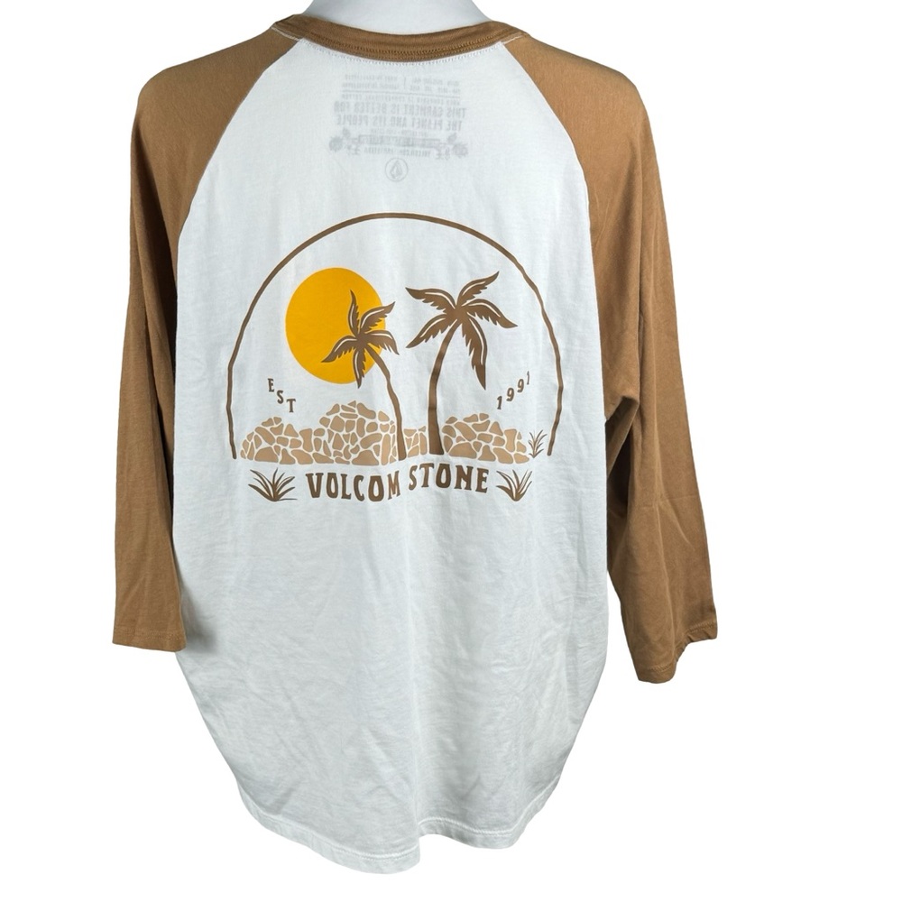 NWT Volcom Oversized Pitch It To Me Long Sleeve Raglan Graphic Logo Tee Shirt